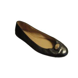 *COACH Black Leather Patent Toe Flats Goldtone Medallion - 8.5B